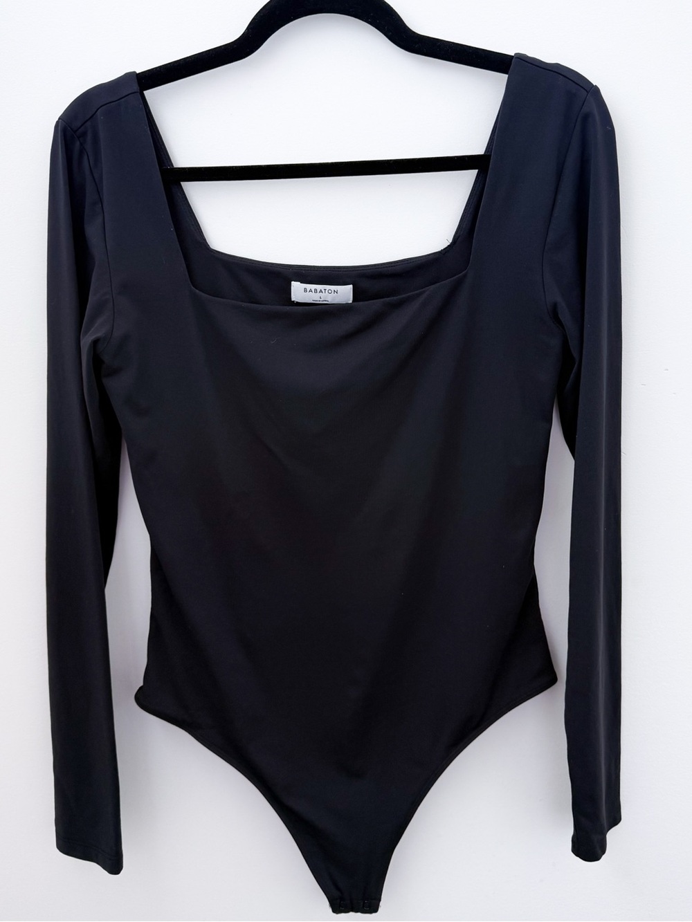 Babaton Contour Bodysuit Square Neck Black Long Sleeve Size L